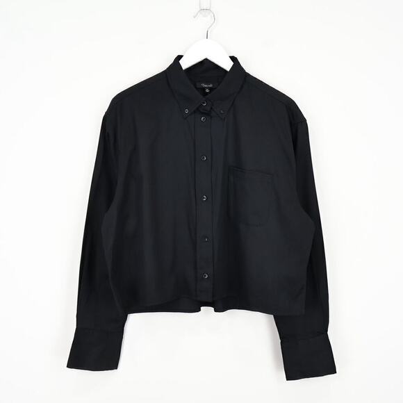 Madewell Relaxed Button Up Shirt Cropped True Black Size XL NWT - Picture 2 of 10